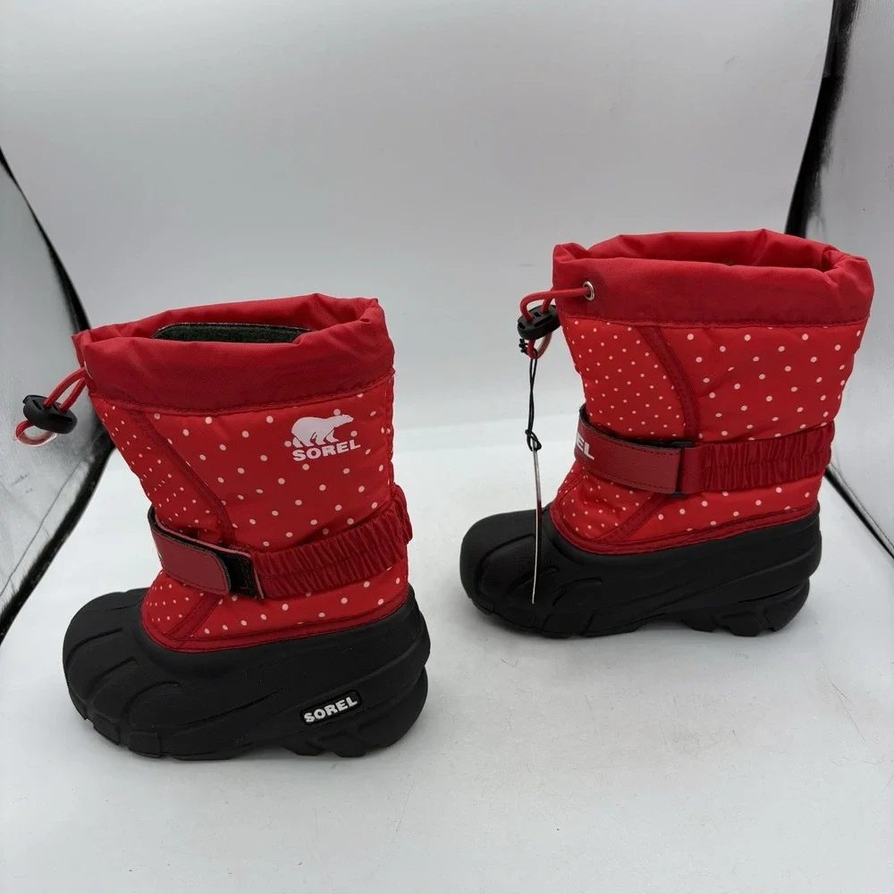 Sorel Kids Boots Size 10‎ Flurry Snow White Polka Dots Red Pull On Winter